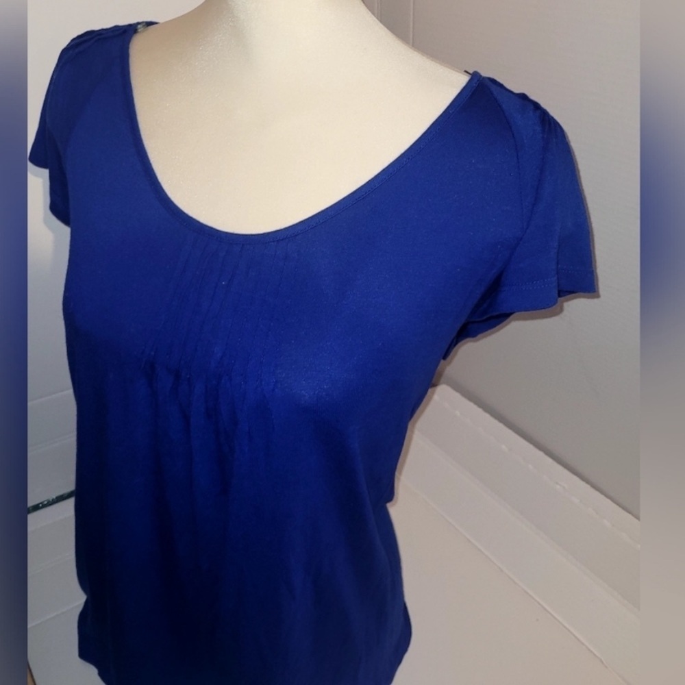 Dex Royal Blue Soft Rayon Ruched Sleeve Blouse size Large - Picture 2 of 7